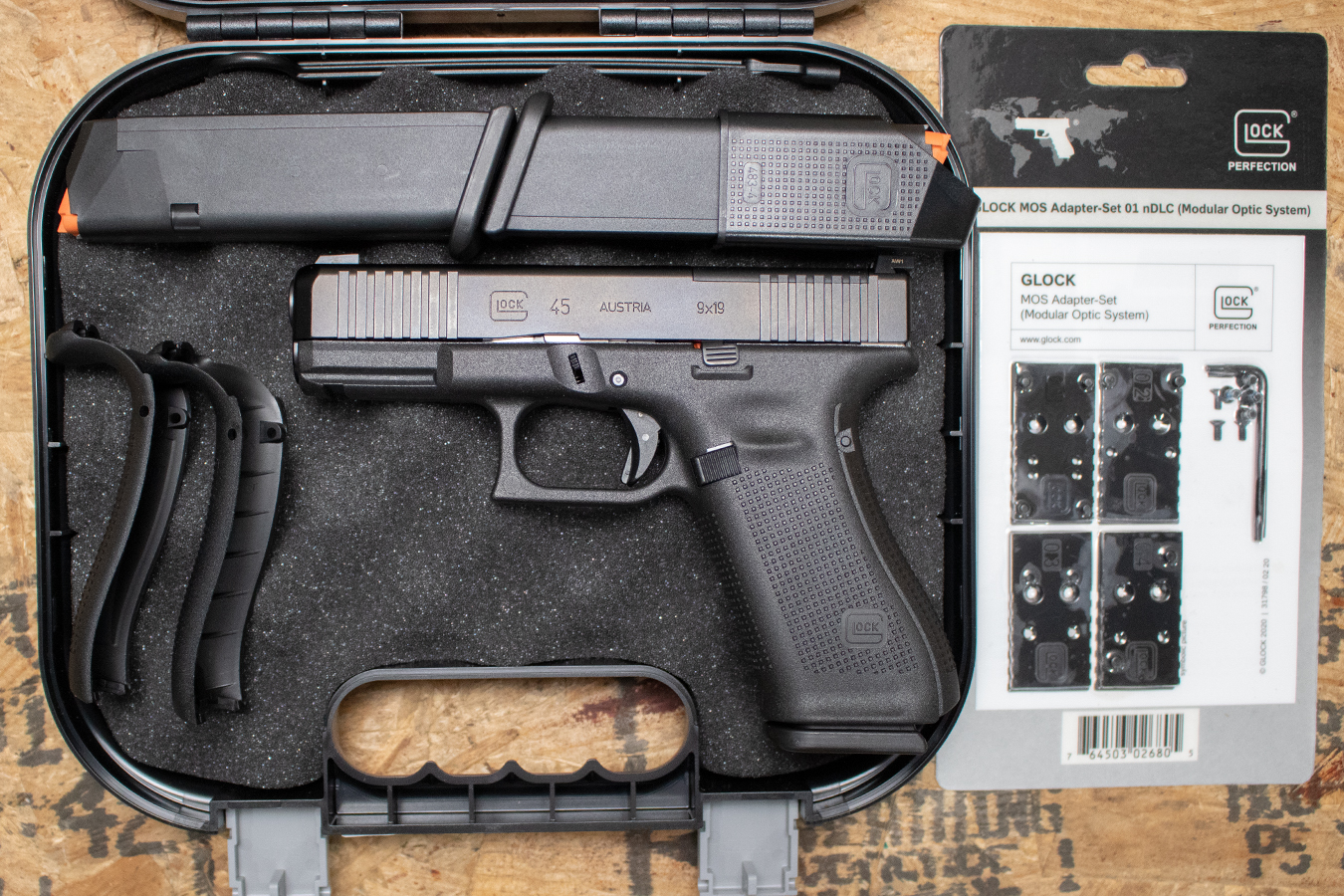 GLOCK 45 MOS 9mm Optic Ready Police Trade-in Pistol with Night Sights, Three Mags, Optic Plates (New in Box)
